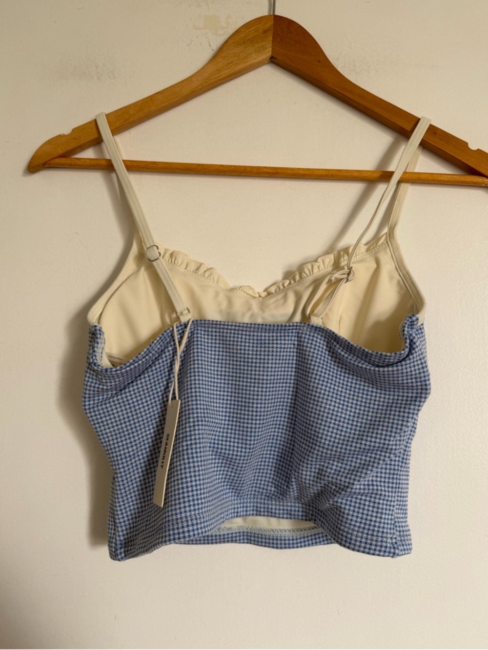 NWT Seamolly Plaid Gingham Blue White Dainty Ruffle Cropped Tankini Top size XS - Picture 3 of 6